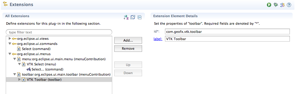 Set the toolbar parameters