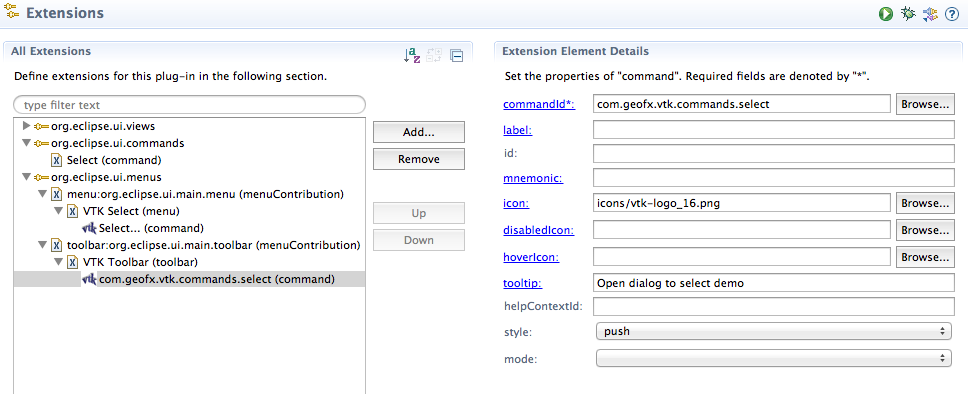 Toolbar button command entry
